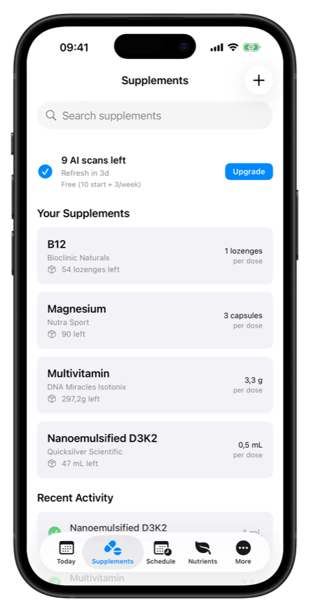 Supplement tracking screen